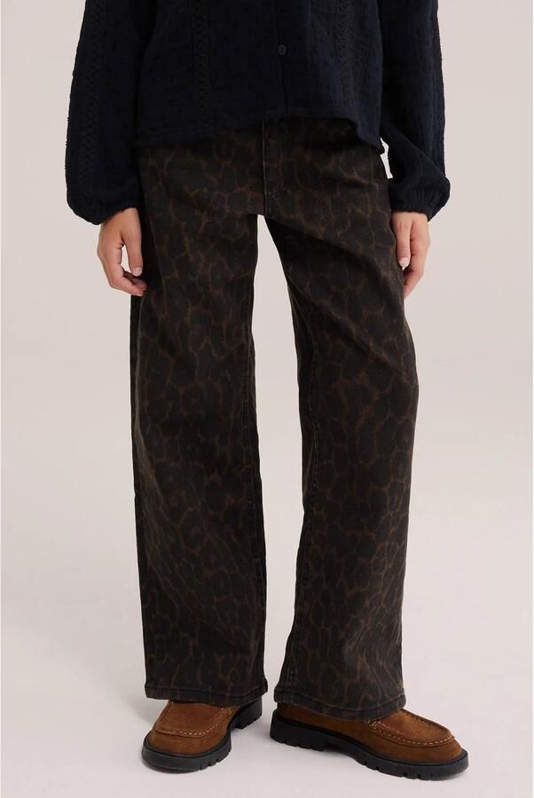 WE Fashion wide leg jeans met panterprint bruin zwart