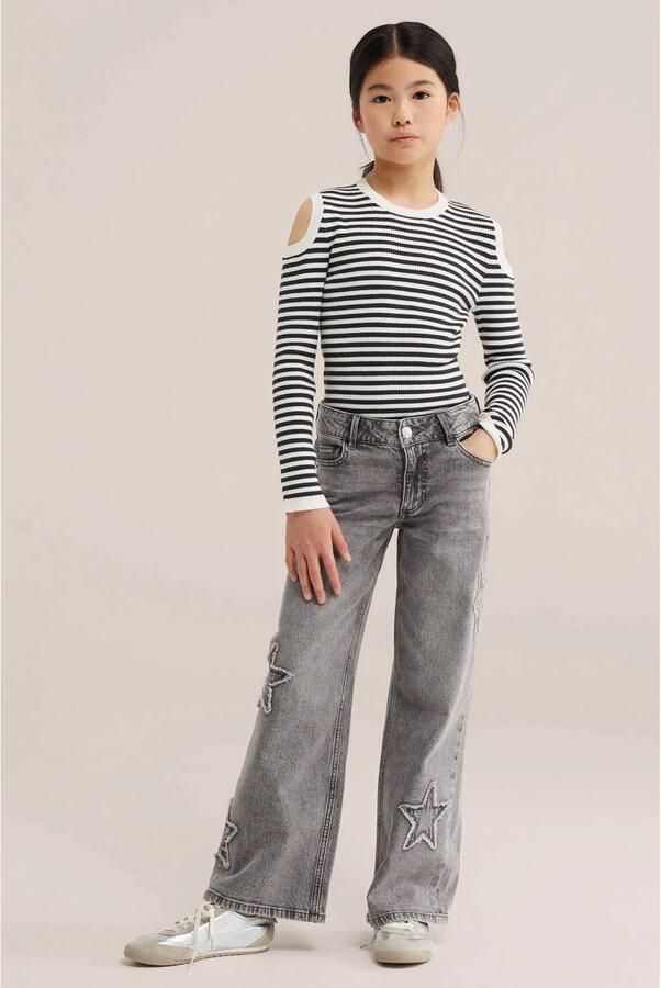 WE Fashion Blue Ridge wide leg jeans met patches grijs - Foto 2