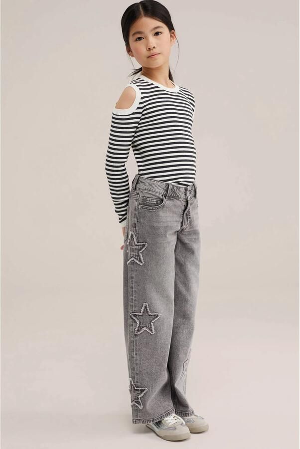 WE Fashion Blue Ridge wide leg jeans met patches grijs - Foto 3