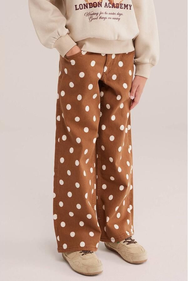 WE Fashion wide leg jeans met stippen bruin