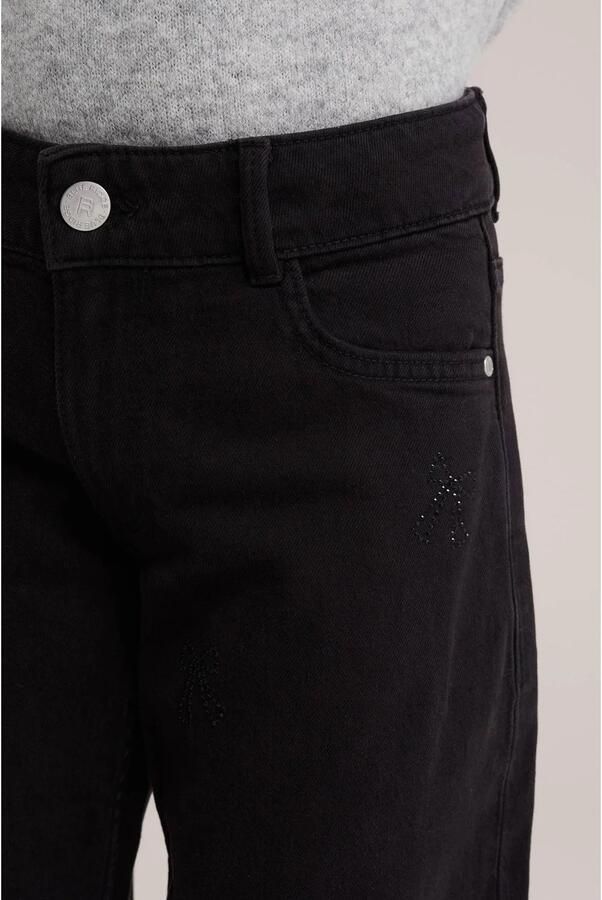 WE Fashion wide leg jeans met strass-steentjes black denim Zwart Effen - Foto 2