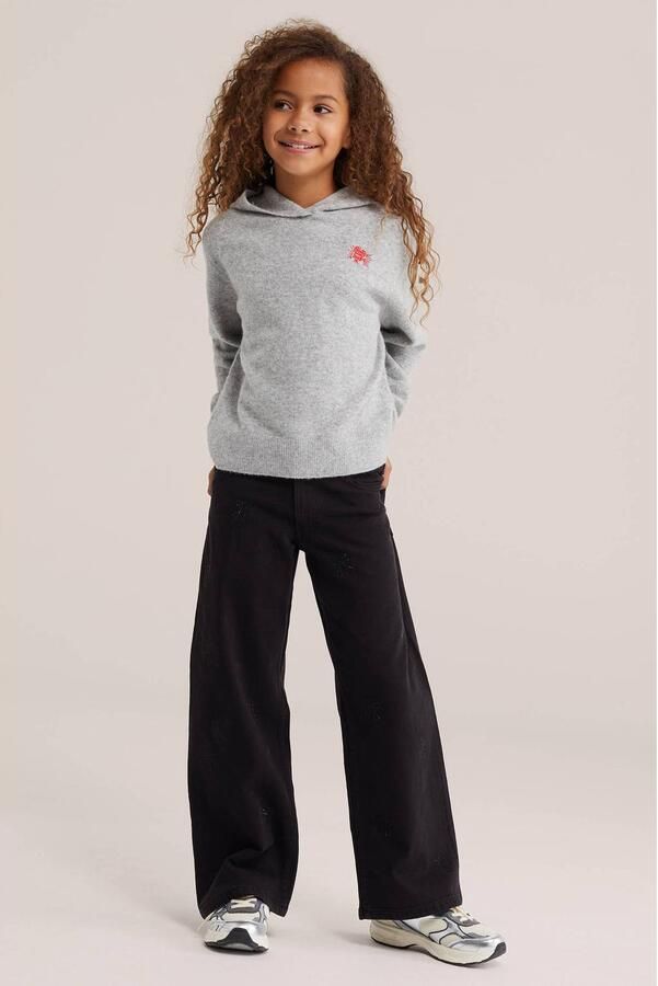 WE Fashion wide leg jeans met strass-steentjes black denim Zwart Effen - Foto 3
