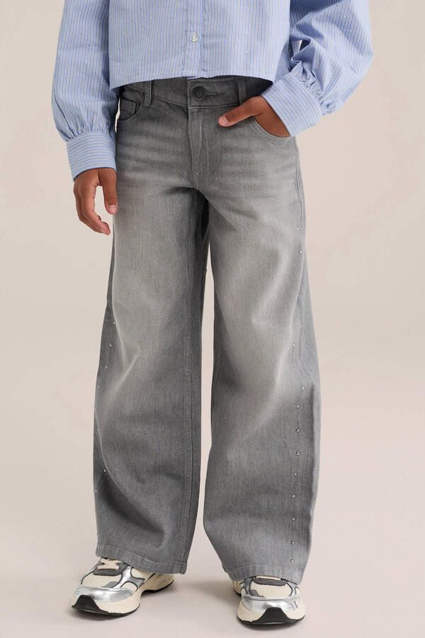 WE Fashion wide leg jeans met strass-steentjes