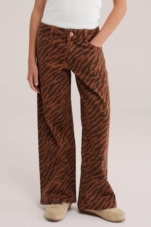 WE Fashion wide leg jeans met zebraprint bruin
