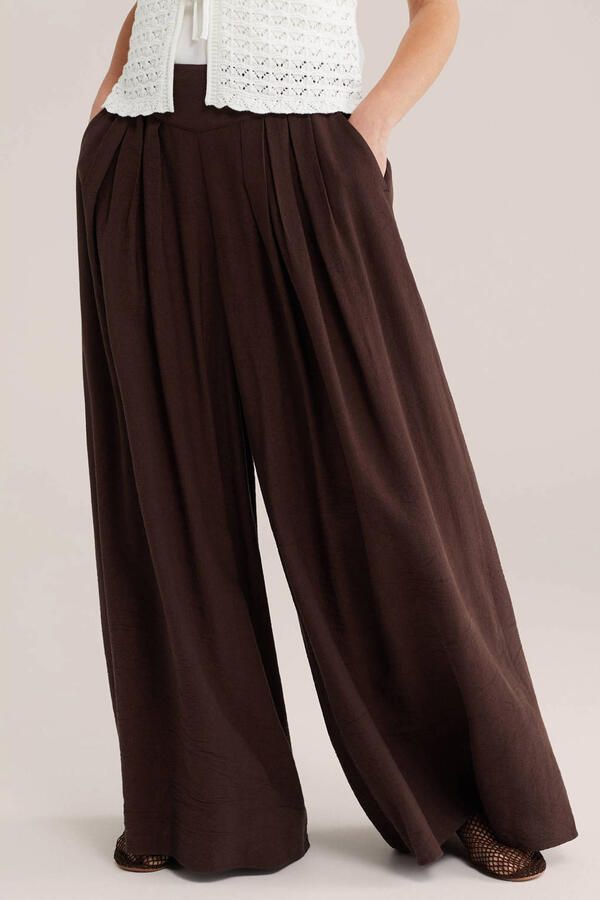 WE Fashion wide leg regular waist broek bruin