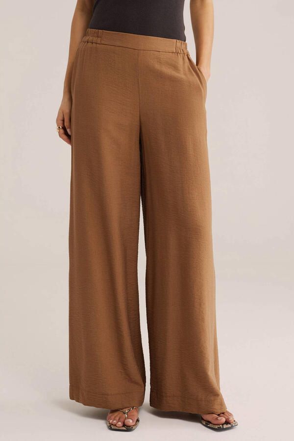 WE Fashion wide leg regular waist broek camel