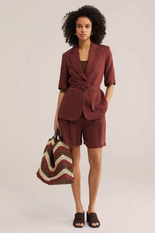 WE Fashion wide leg regular waist broek donkerrood - Foto 3