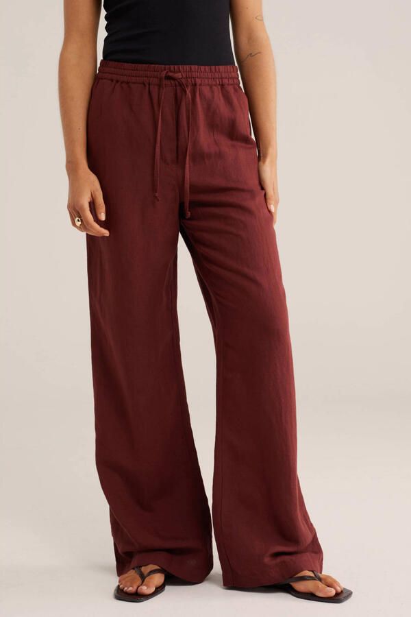WE Fashion wide leg regular waist broek donkerrood