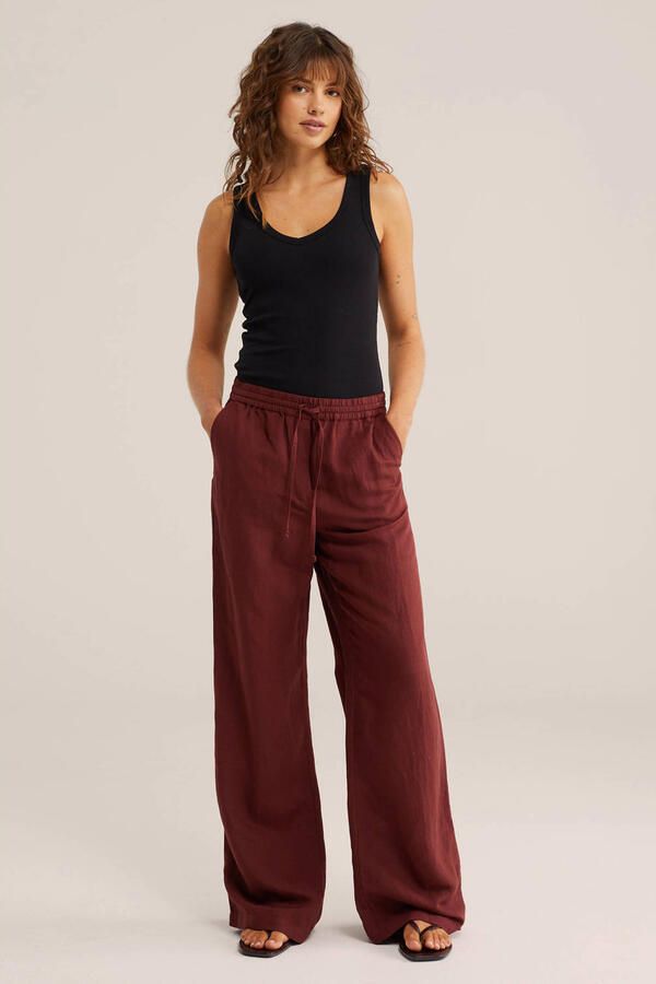 WE Fashion wide leg regular waist broek donkerrood - Foto 2