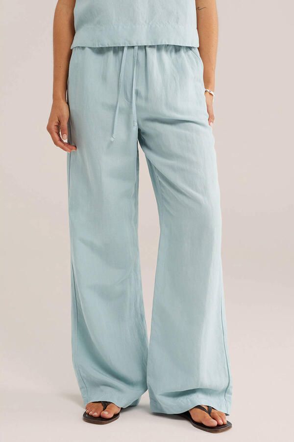 WE Fashion wide leg regular waist broek lichtblauw