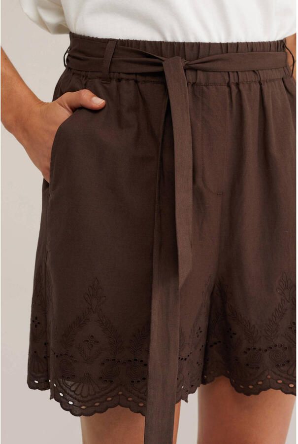 WE Fashion wide leg regular waist casual short bruin broderie - Foto 2