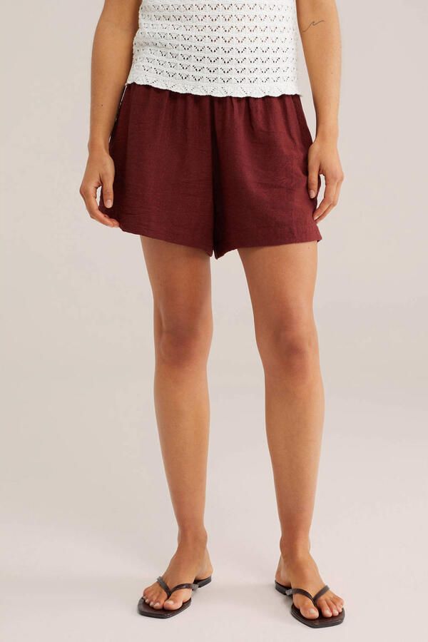 WE Fashion wide leg regular waist casual short donkerrood