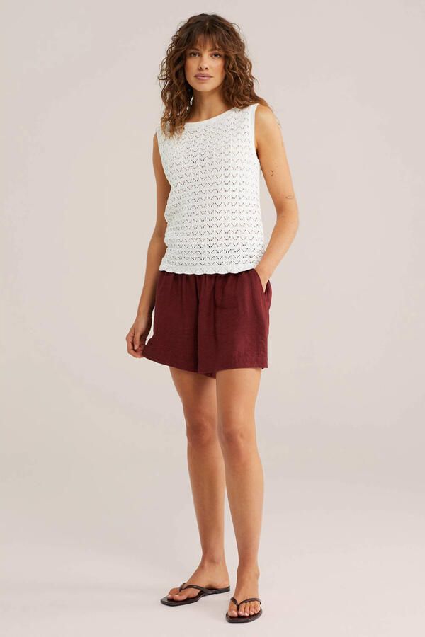 WE Fashion wide leg regular waist casual short donkerrood - Foto 3