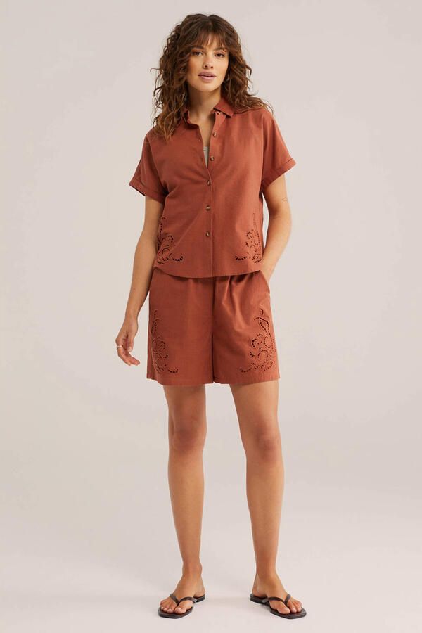 WE Fashion wide leg regular waist casual short terra broderie - Foto 2