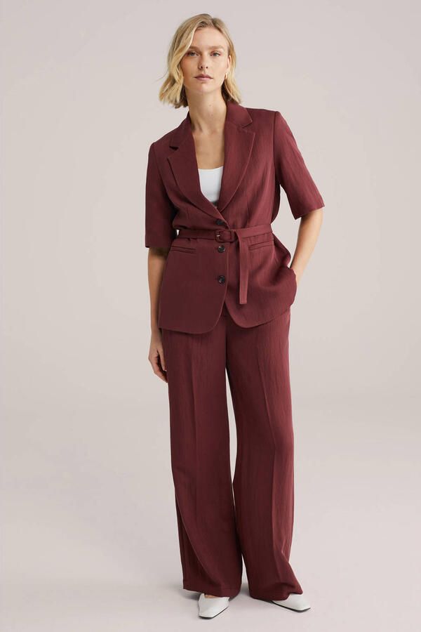 WE Fashion wide leg regular waist pantalon donkerrood - Foto 2
