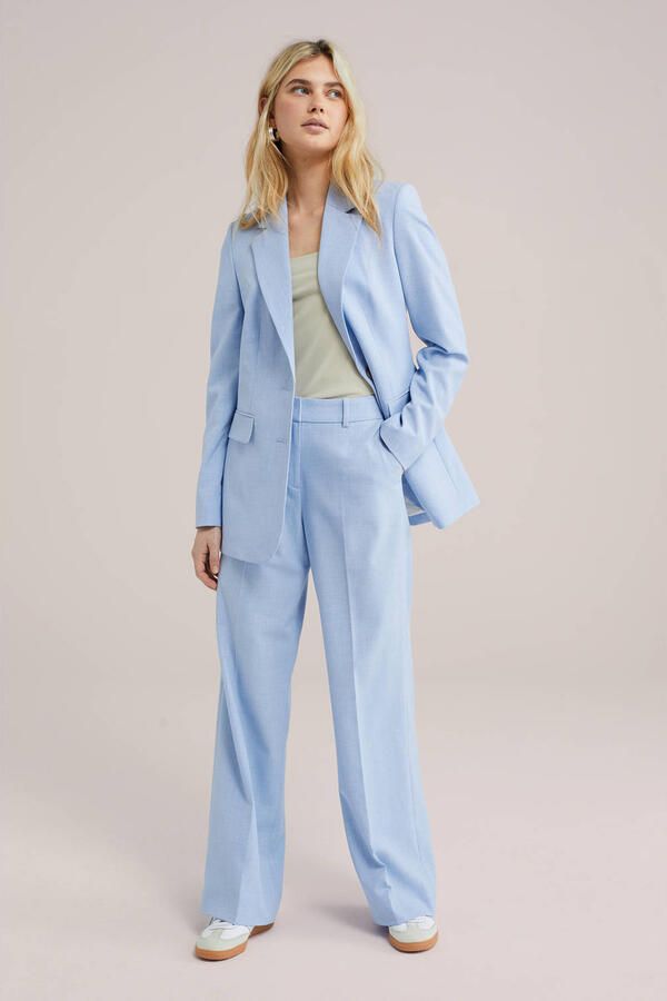 WE Fashion wide leg regular waist pantalon lichtblauw