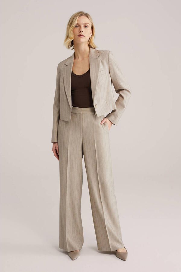 WE Fashion wide leg regular waist pantalon met krijtstreep grijsbruin - Foto 3