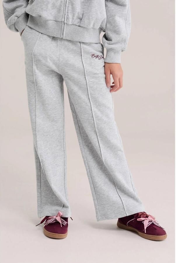 WE Fashion wide leg sweatpant grijs Broek Meisjes Katoen Effen