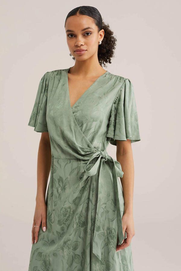 WE Fashion wikkeljurk met v-hals en all-over print lichtgroen