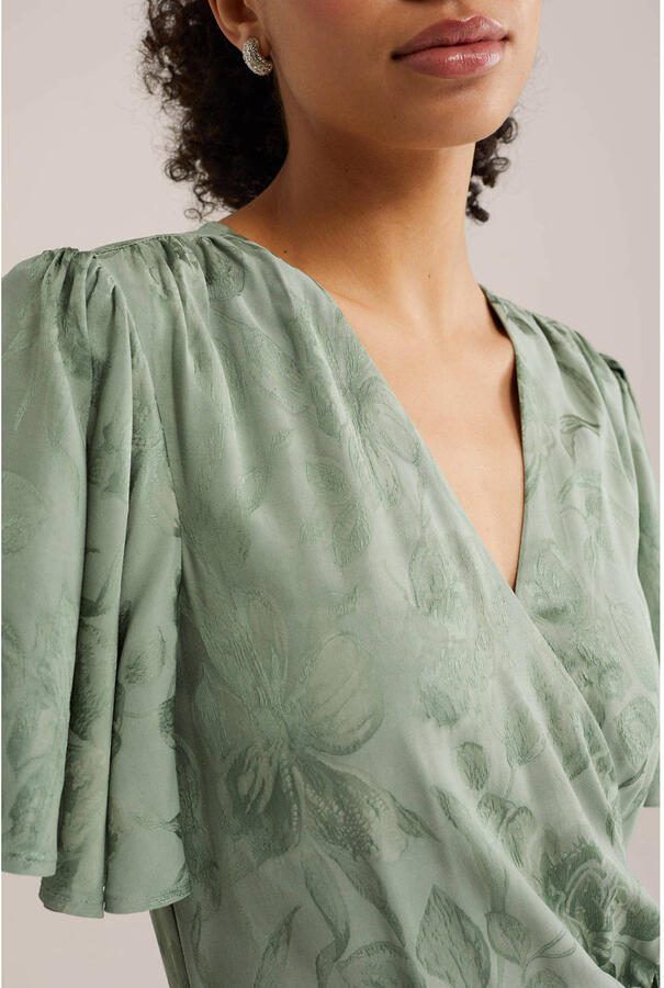 WE Fashion wikkeljurk met v-hals en all-over print lichtgroen - Foto 2