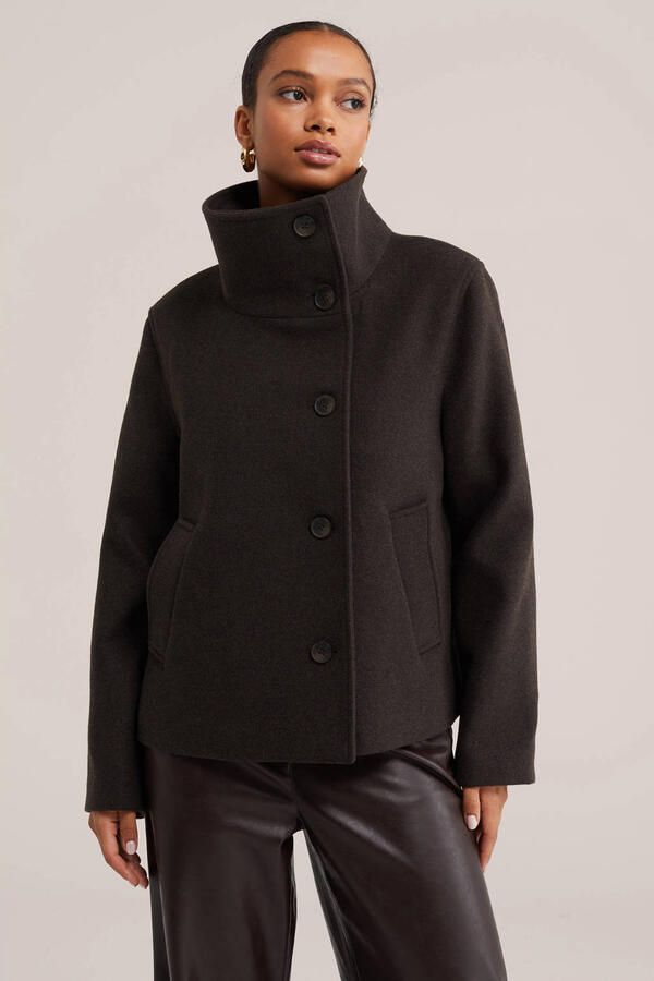 WE Fashion winterjas met wol bruin