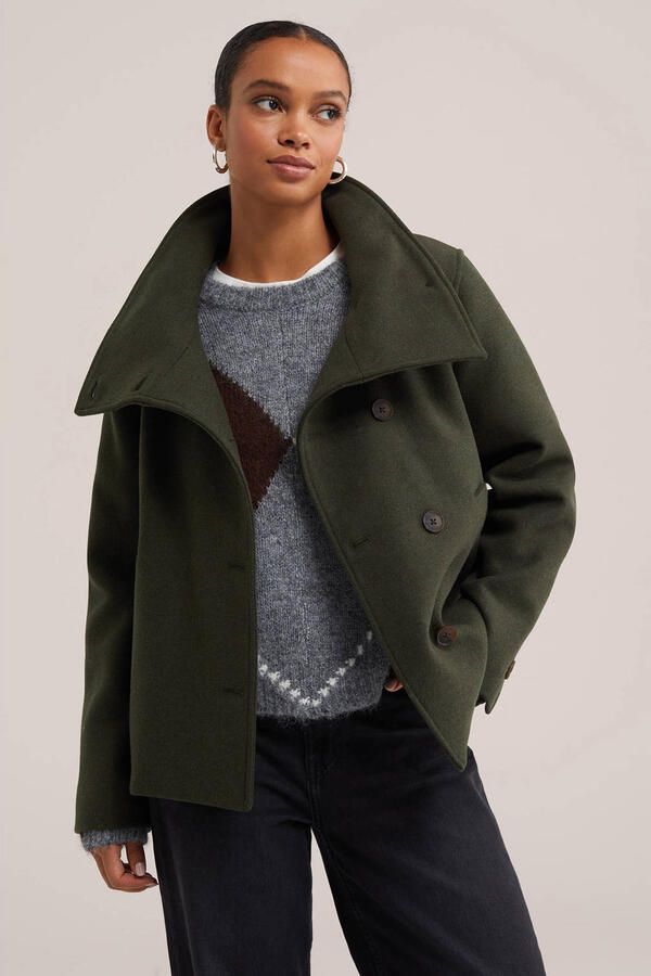 WE Fashion winterjas met wol donkergroen