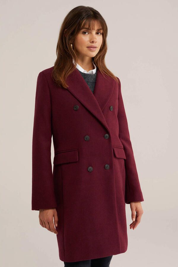 WE Fashion winterjas met wol donkerrood