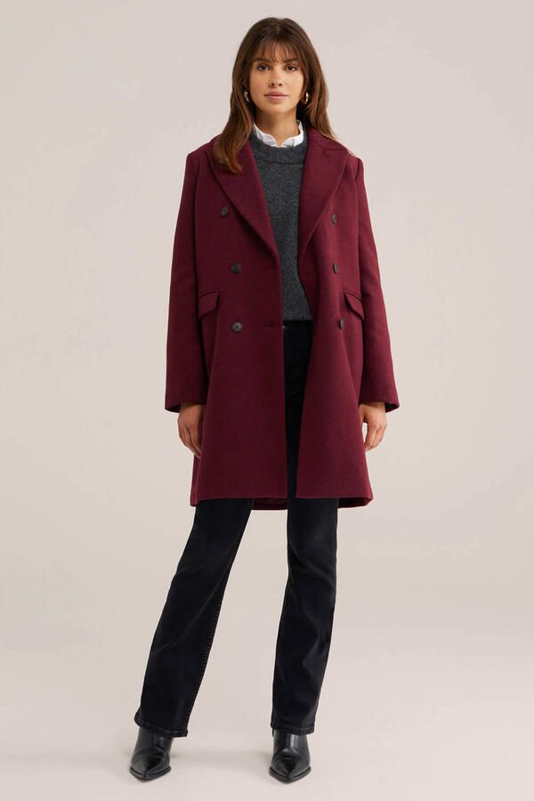 WE Fashion winterjas met wol donkerrood - Foto 3