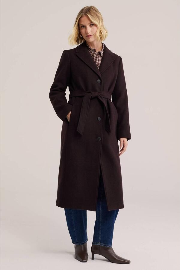 WE Fashion wintermantel met ceintuur donkerrood - Foto 3