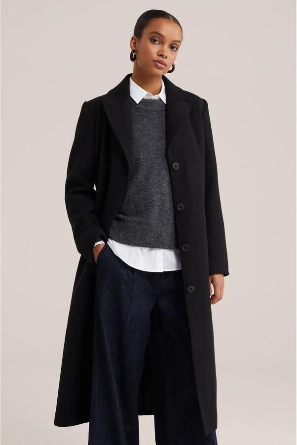 WE Fashion wintermantel met ceintuur zwart