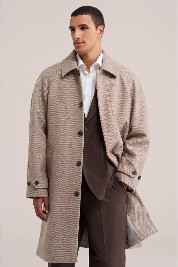 WE Fashion wintermantel met wol beige