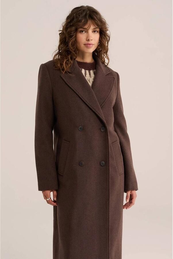 WE Fashion wintermantel met wol bruin