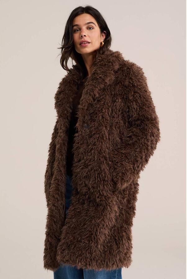 WE Fashion winterteddyjas donkerbruin