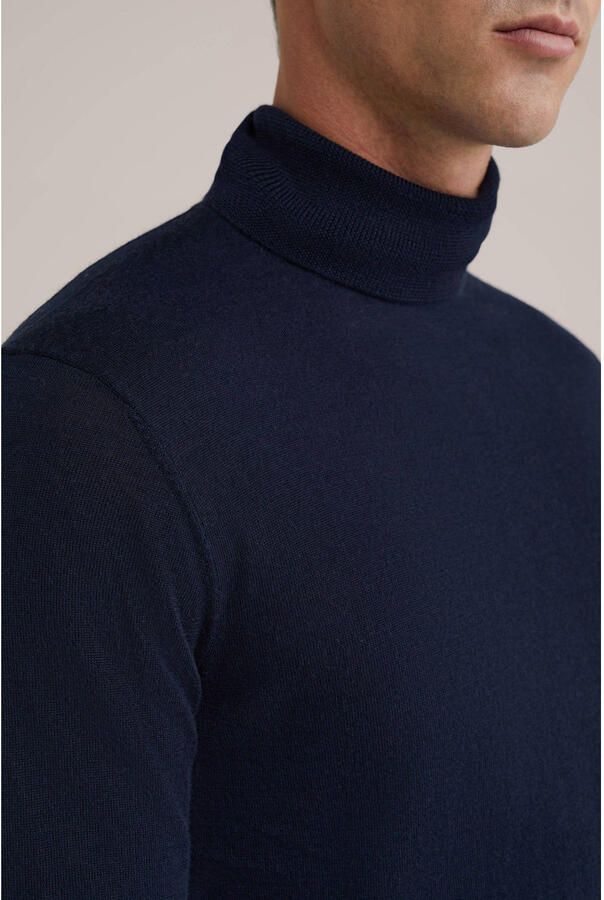 WE Fashion coltrui met wol fijn gebreid donkerblauw