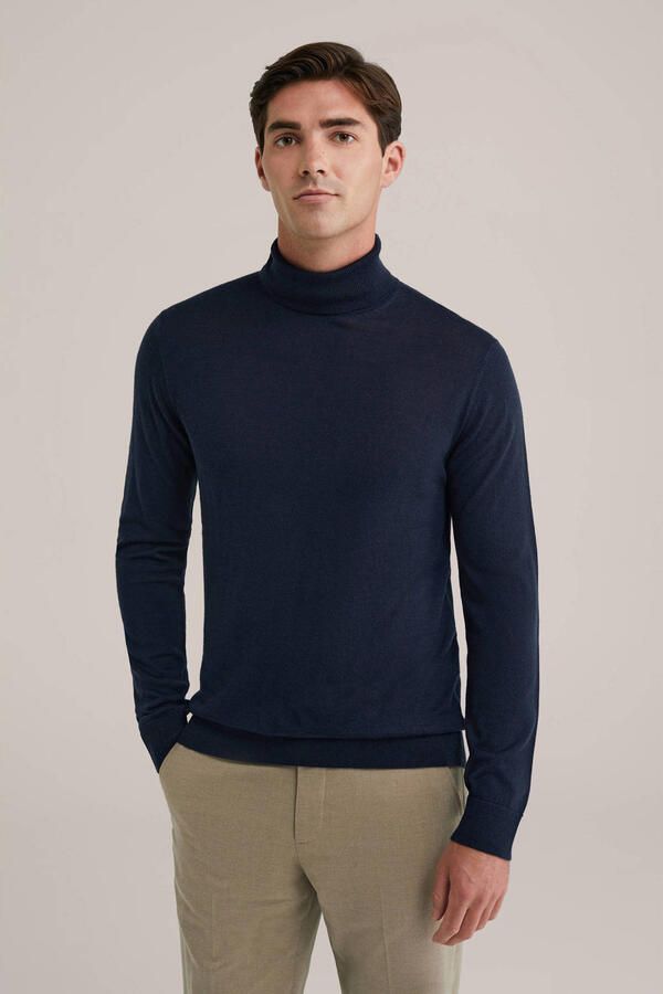 WE Fashion coltrui met wol fijn gebreid donkerblauw - Foto 3