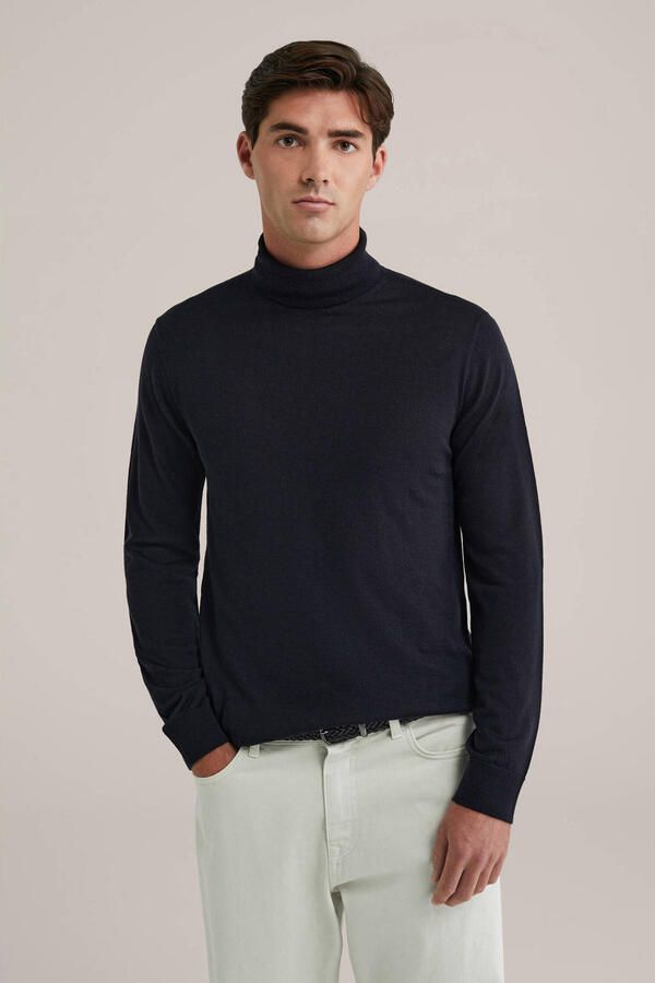 WE Fashion coltrui met wol fijn gebreid zwart