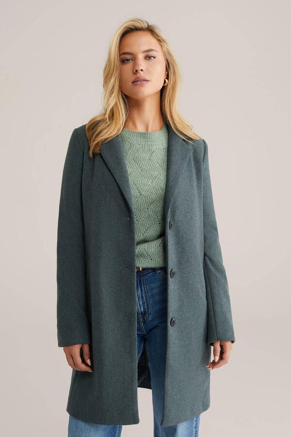 WE Fashion wollen manteljas grijsblauw