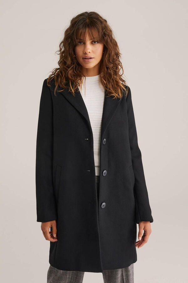 WE Fashion wollen manteljas zwart