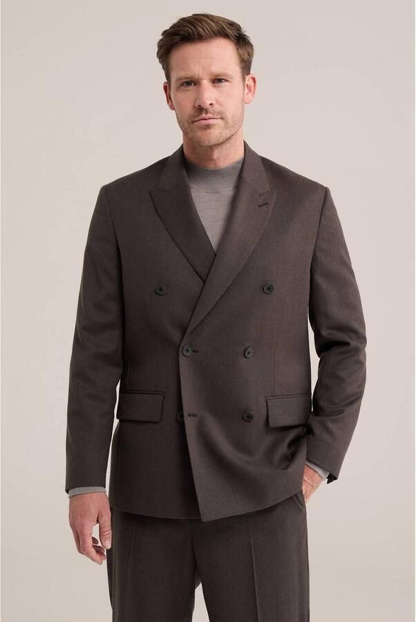WE Fashion wollen regular fit colbert bruin