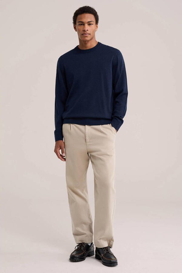 WE Fashion wollen regular fit gebreide trui donkerblauw - Foto 3