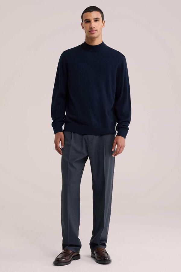 WE Fashion wollen regular fit gebreide trui donkerblauw - Foto 3