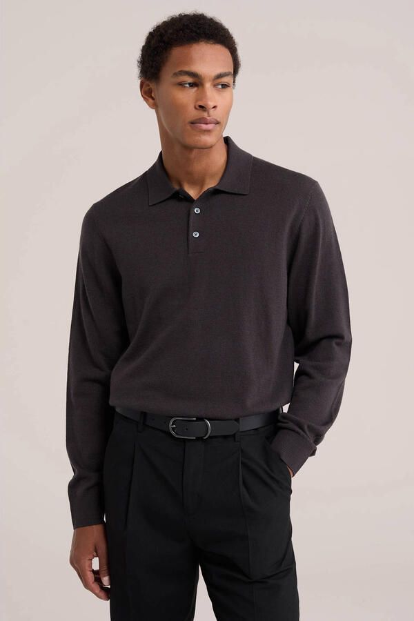 WE Fashion wollen regular fit gebreide trui donkerbruin