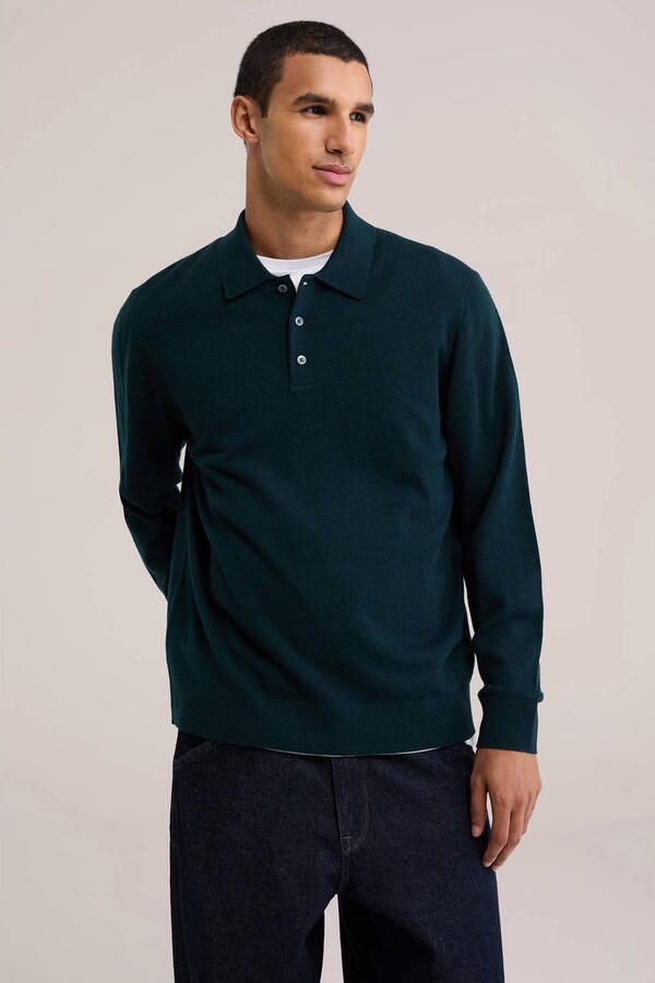 WE Fashion wollen regular fit gebreide trui petrol