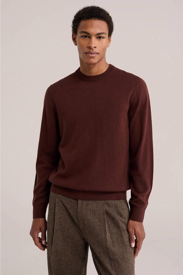 WE Fashion wollen regular fit gebreide trui roodbruin