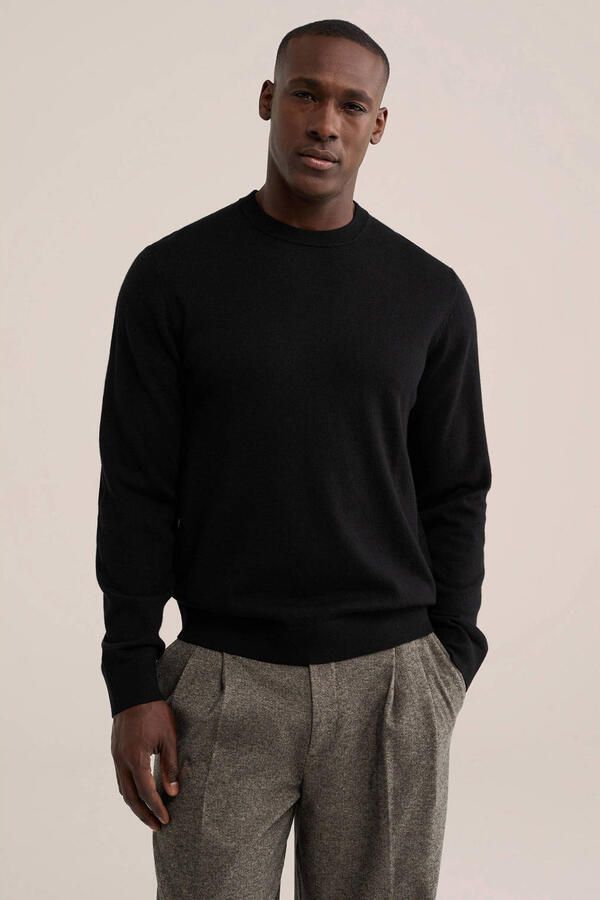 WE Fashion wollen regular fit gebreide trui zwart