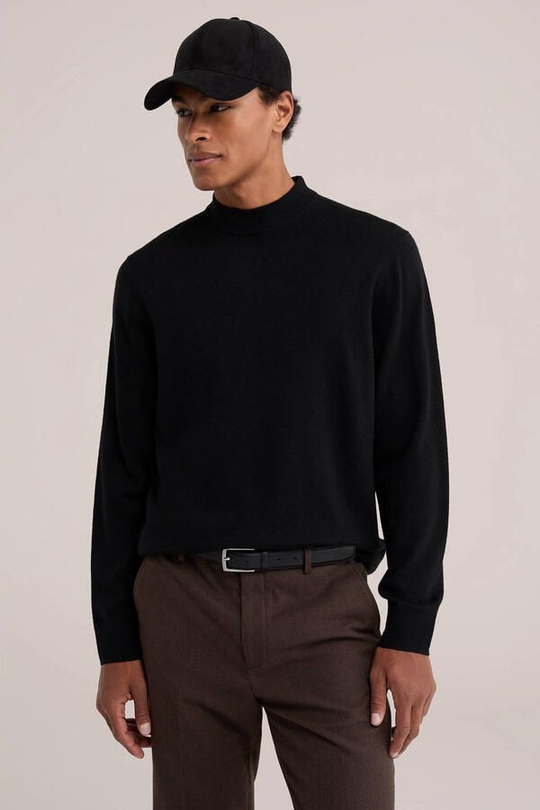 WE Fashion wollen regular fit gebreide trui zwart