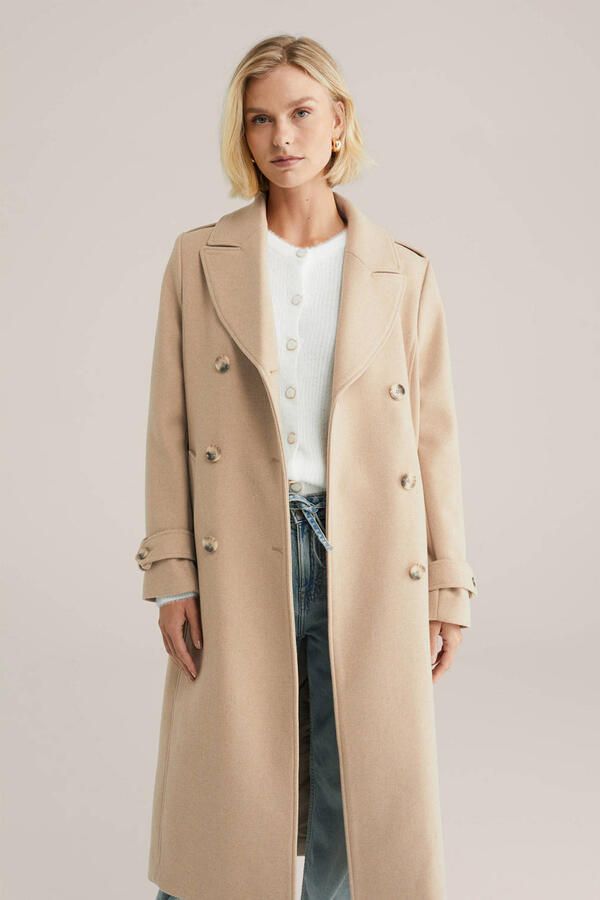 WE Fashion wollen trenchcoat beige