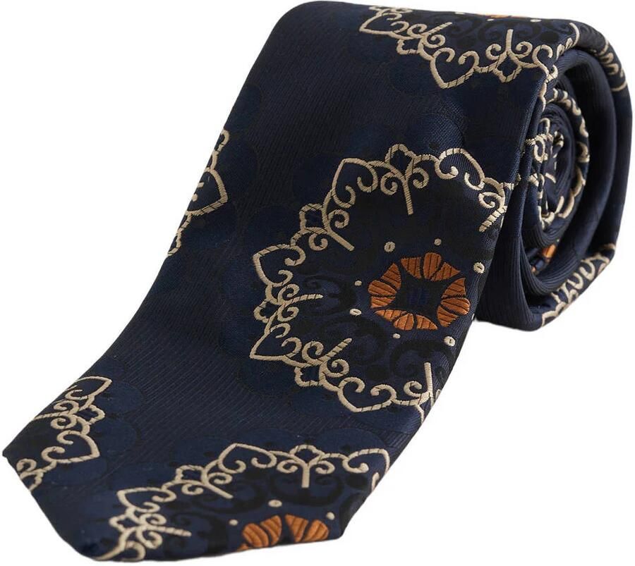 WE Fashion zijden stropdas met print donkerblauw