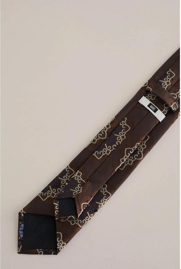 WE Fashion zijden stropdas met print donkerbruin