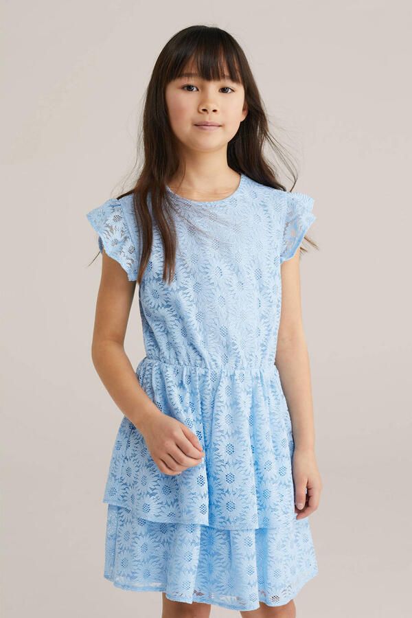 WE Fashion zomerjurk ajour lichtblauw